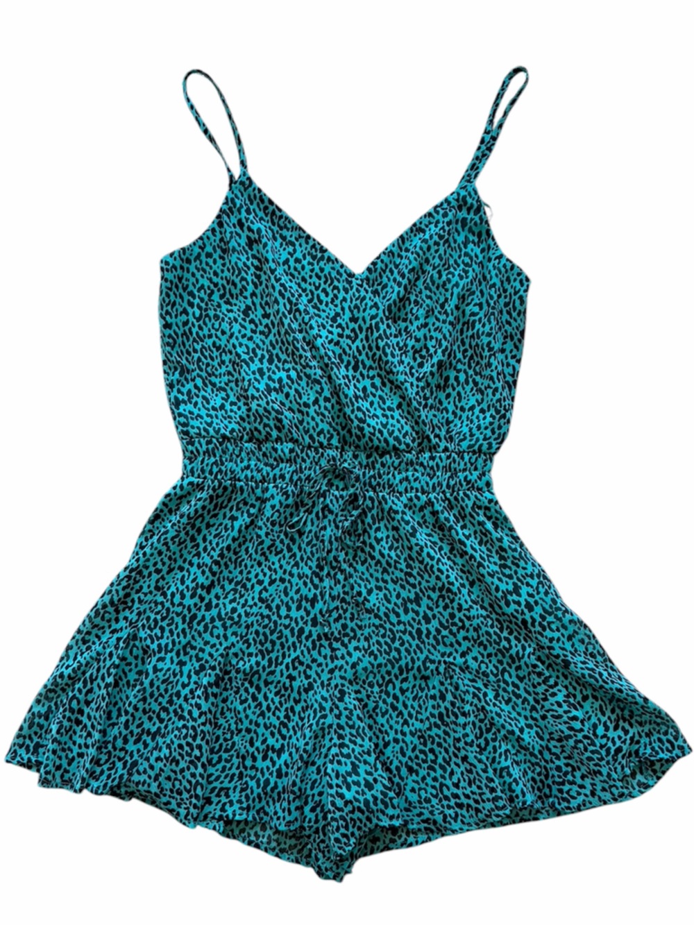 BLUE RAIN Teal Leopard Print Flowy Romper